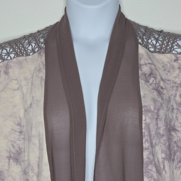 LOGO Lori Goldstein Cardigan Womens Large Lace Crochet Tie Dye Open Pockets - Picture 3 of 11